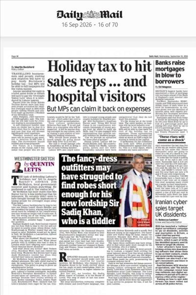 The Daily Mail 16 September 2026